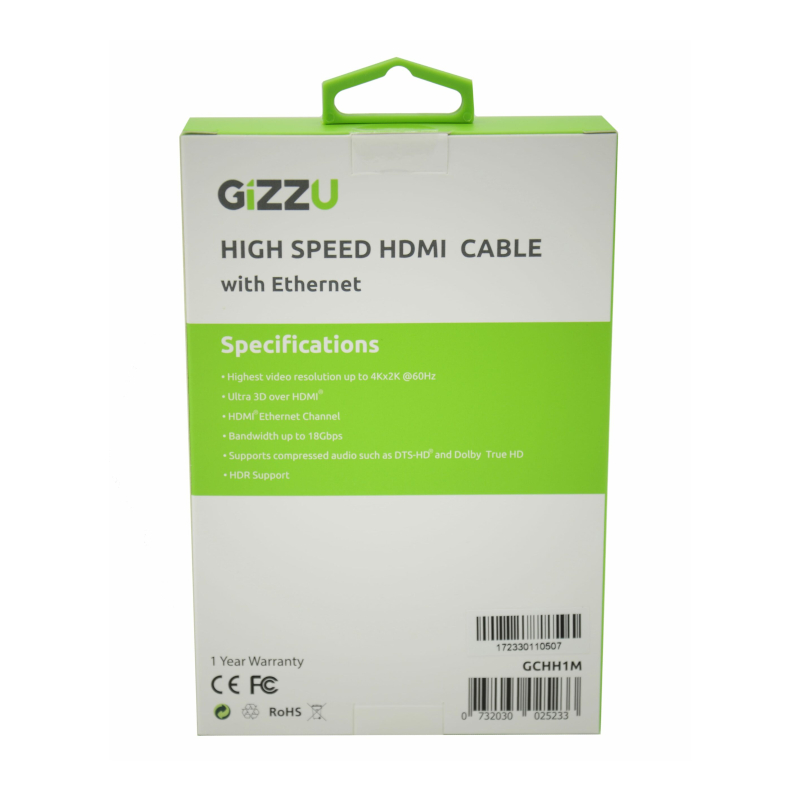 GIZZU High Speed V2.0 HDMI 1m Cable with Ethernet