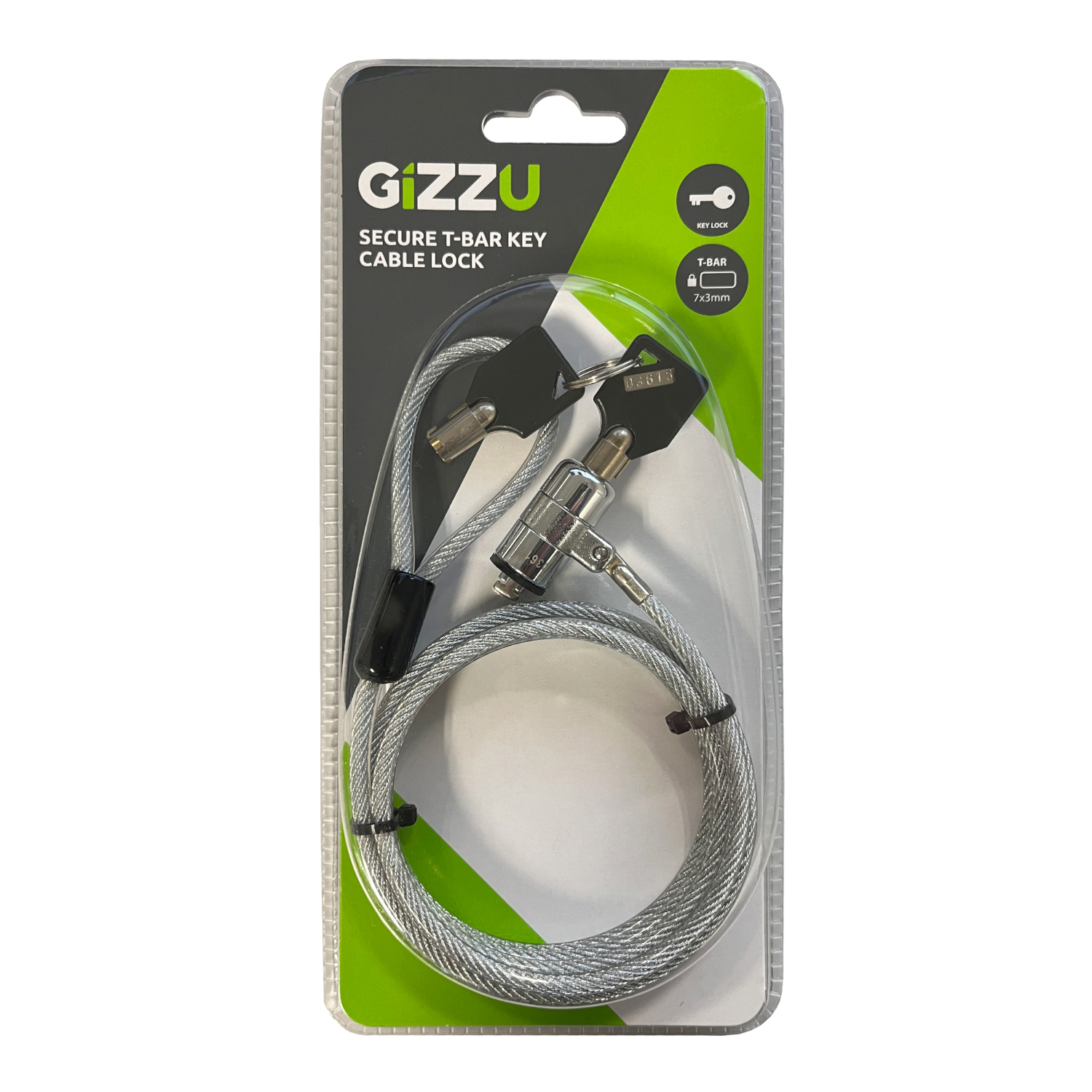 GIZZU 1.8m T-Bar Laptop Cable Lock Master Key Compatible - Syntech
