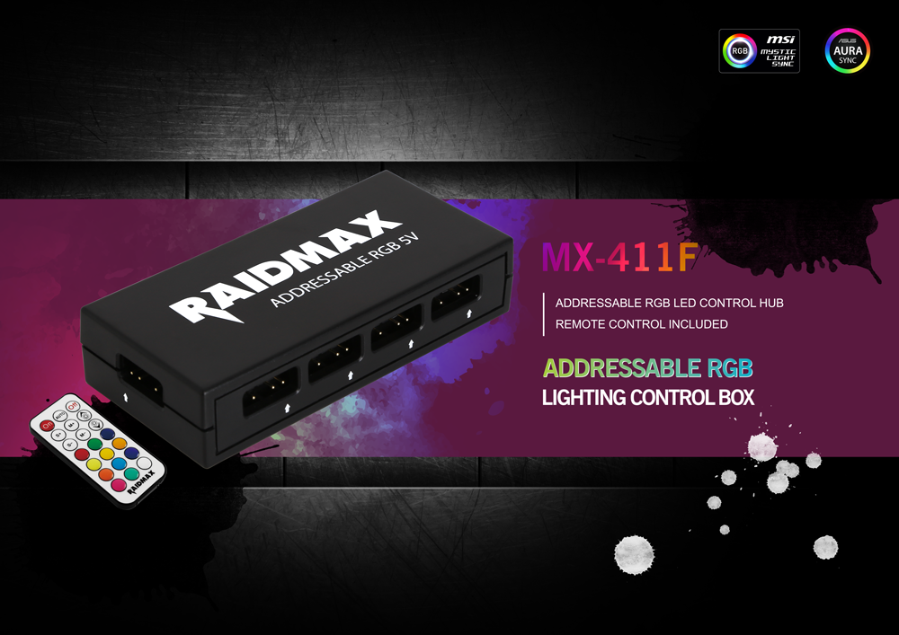 Raidmax Addressable RGB LED 4 Port (3 Pin) Controller | 4 Pin RGB Motherboard Connector (Compatible with: Fusion 2.0/Mystic Light Sync/Aura Sync)