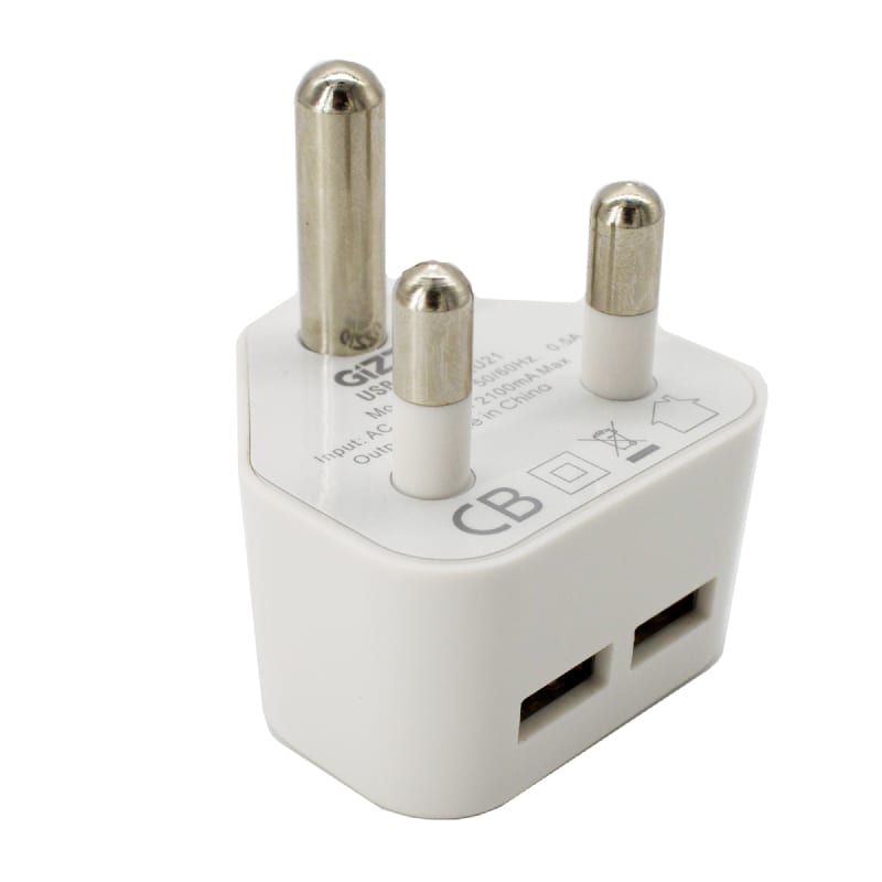GIZZU 2 x USB 3-Prong Wall Charger White
