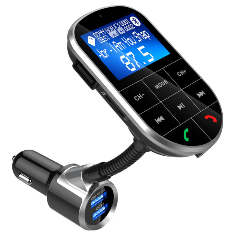 Gizzu Bluetooth Handsfree Kit with FM Transmitter Blue/White LED Interface [1 x Micro SD Slot (Supports 512GB Max)