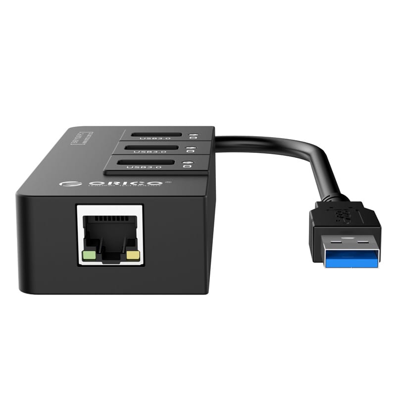 ORICO 3 Port USB3.0 Hub With Gigabit Ethernet Adapter - Black - Syntech