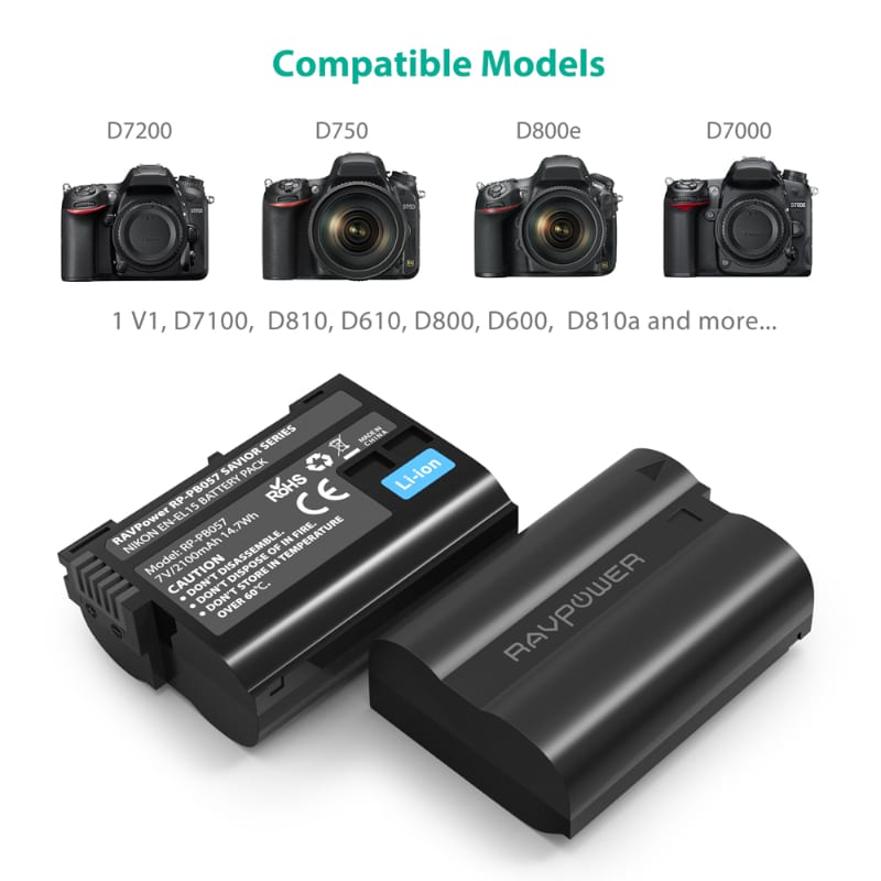 RAVPower Dual 2100mAh Replacement Battery Charger Set for Nikon EN-EL15