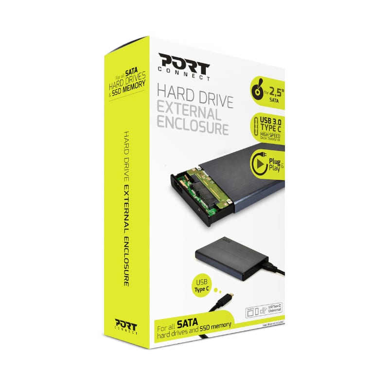 Port Connect 2.5 USB-C External HDD Enclosure Black