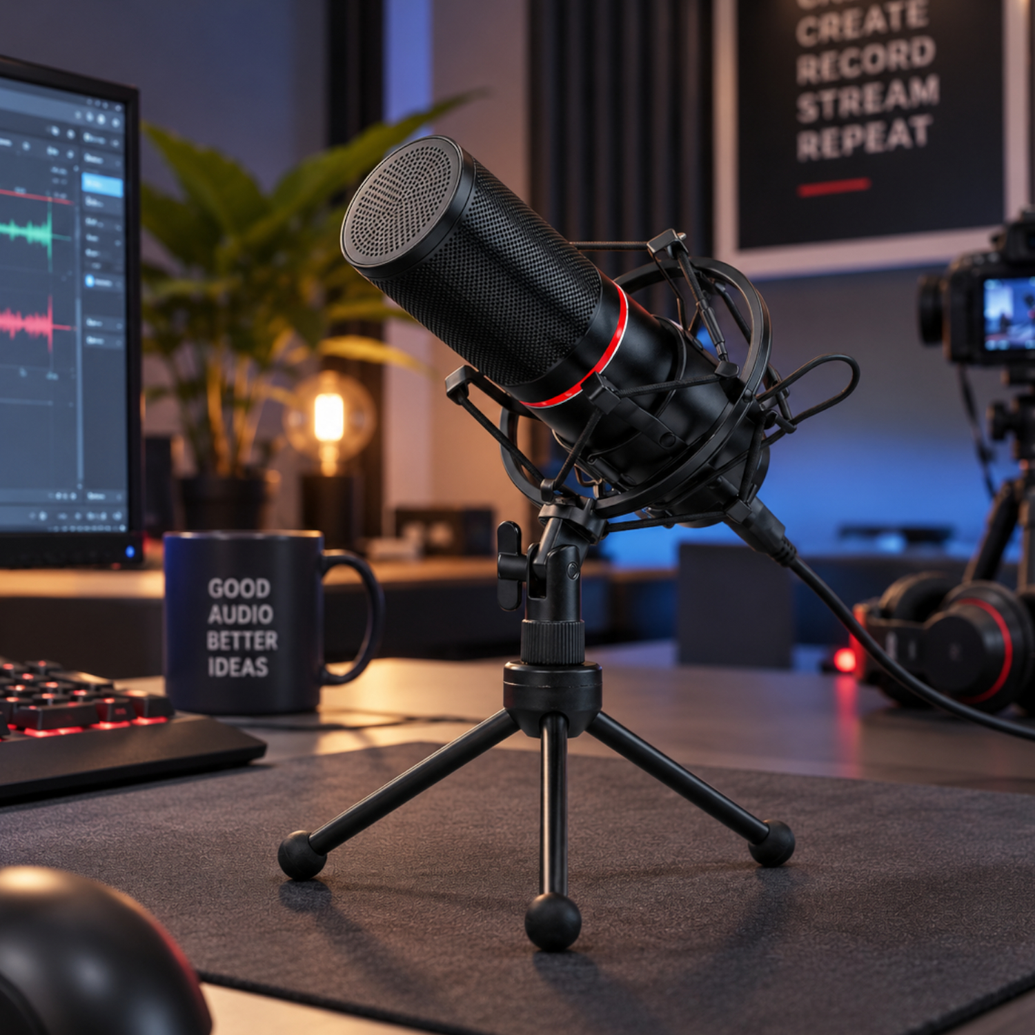REDRAGON BLAZAR Cardioid USB Gaming Mic and Tripod - Black 6