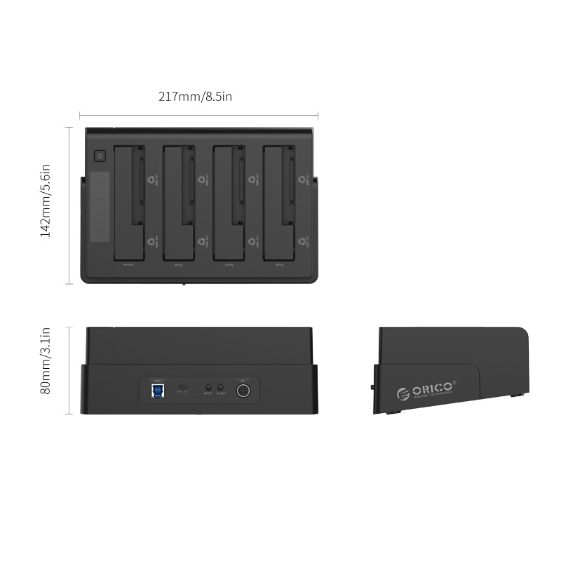 Orico 4 Bay 2.5" / 3.5" USB3.0 HDD|SSD Clone Dock - Black