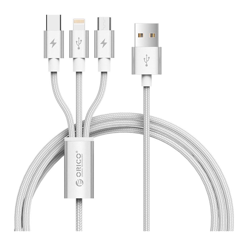 Orico 3in1 USB2 To 1xUSB-C|1XMicro|1xLightning Cable - Silver