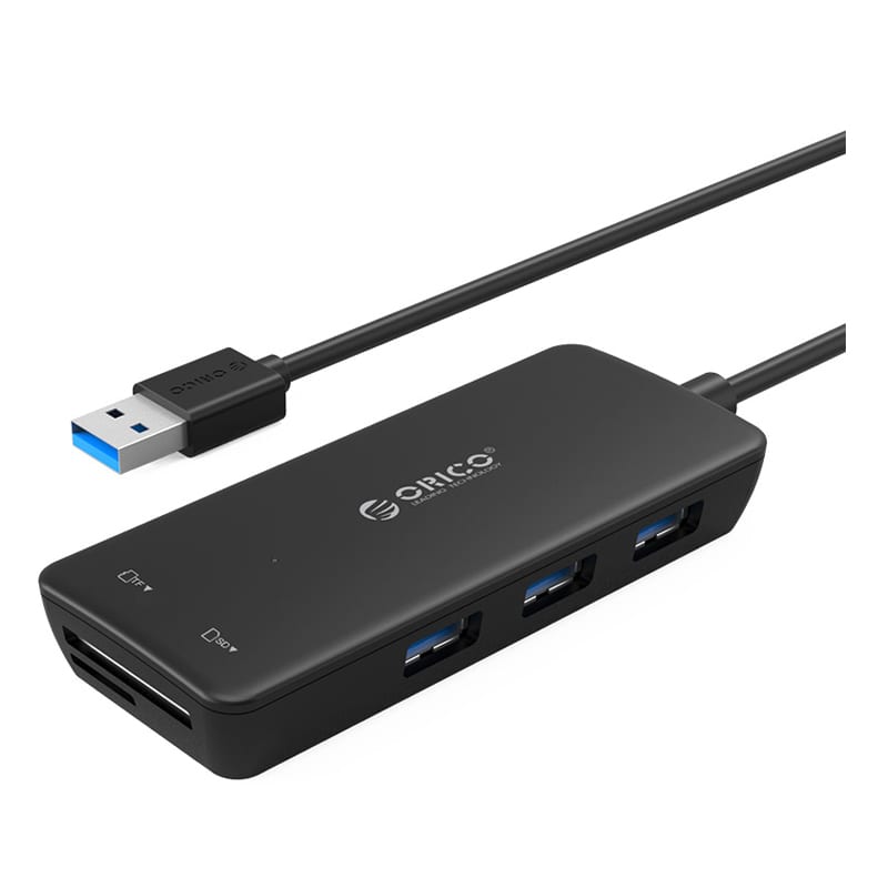 Orico 3 Port USB3.0 Hub With TF and SD Card Reader - Black