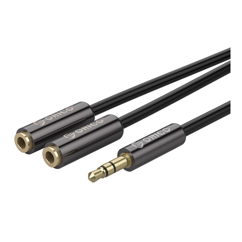Orico Splitter Aux 1 x 3.5mm (Male) to 2 x 3.5mm (Female) 25cm Gold Plated - Black