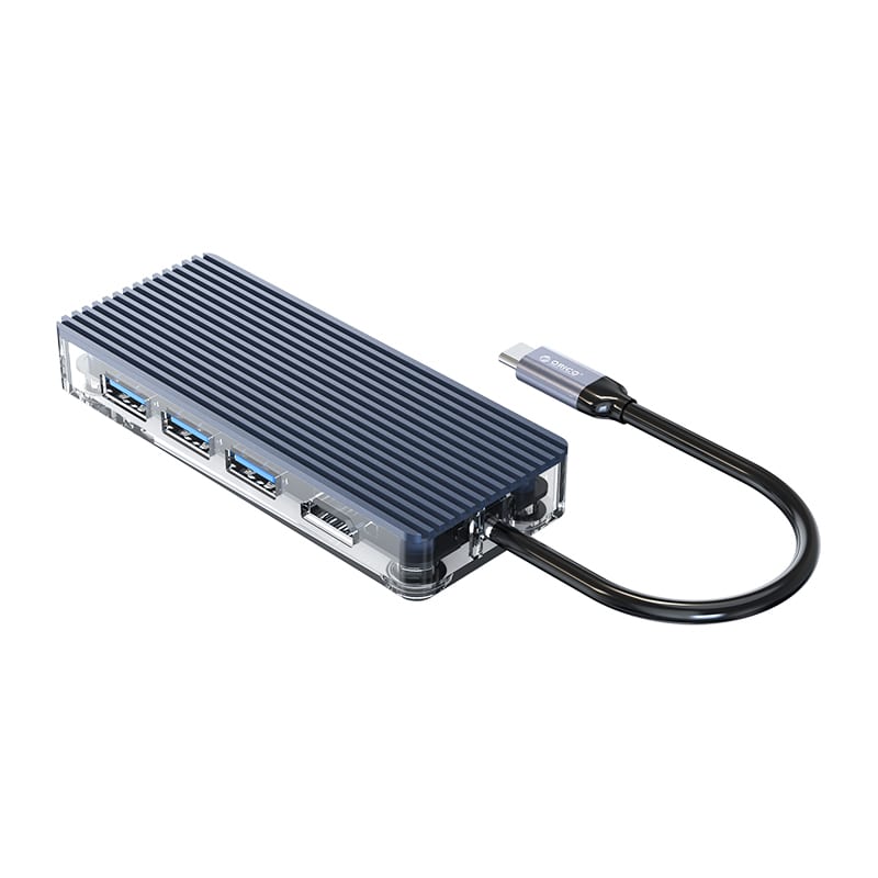 Orico 6 Port 3 x USB3.0|1 x HDMI|1 x RJ45|1 x Type-C Transparent Hub - Grey