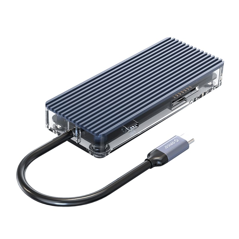 Orico 8 Port 3 x USB3.0|1 x RJ45|1 x HDMI|1 x Type-C(PD 20V)|1 x TF/SD Transparent Hub - Grey