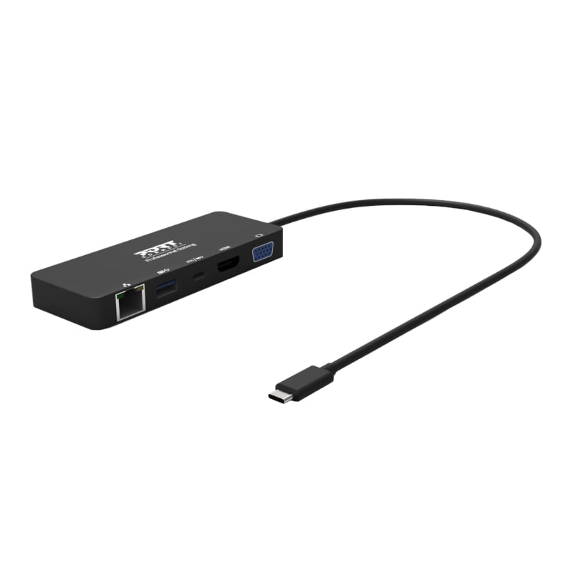 udpege Erhverv melon Port USB Type-C to 1 x RJ45|1 x USB3.0 SS|1 x Type-C 85W PD|1 x HDMI2.0|1 x  VGA 30cm Cable Dock - Black - Syntech