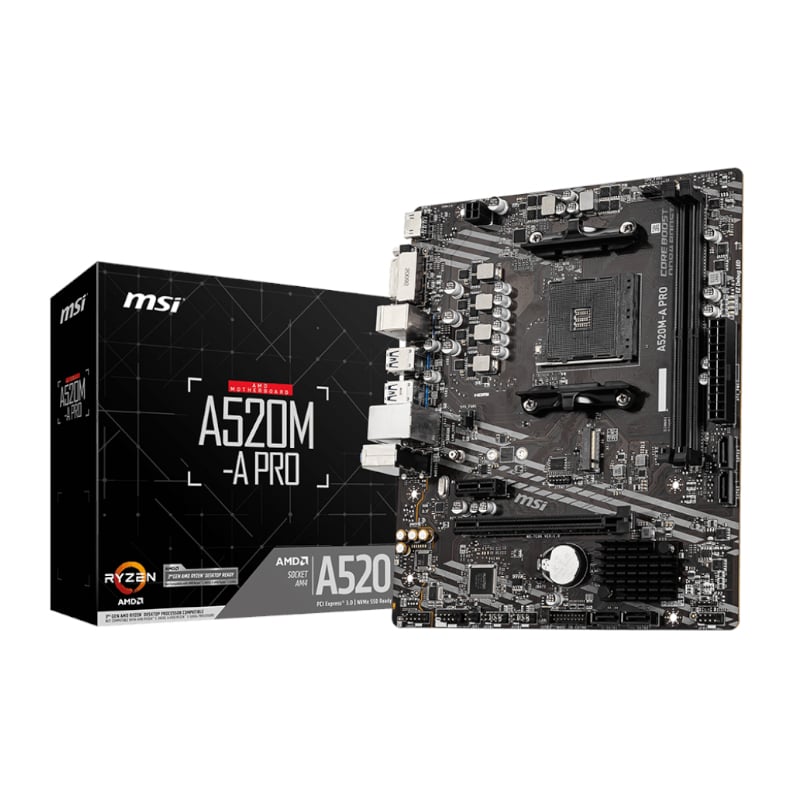 MSI A520M-A PRO AM4 AMD MATX Gaming Motherboard Front View