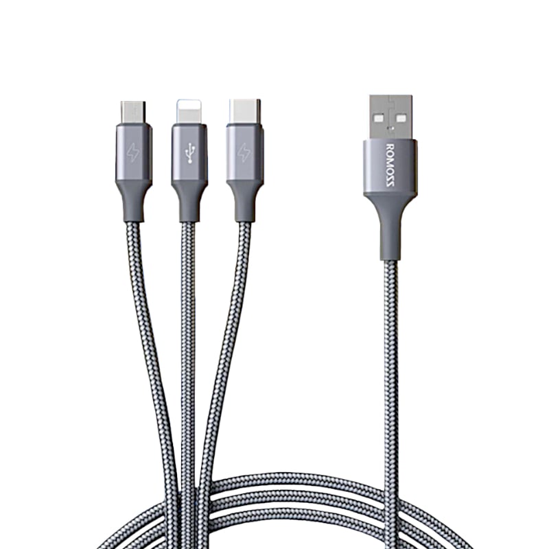 Romoss 3in1 Lightning Charge SyncMicro USB Type C to USB 1m Cable Space Grey Syntech
