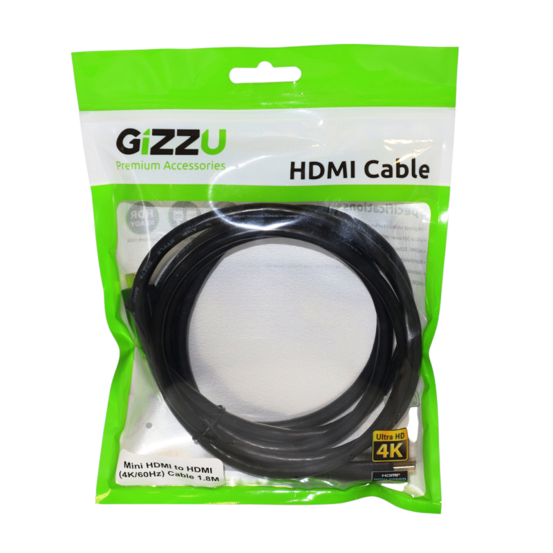 GIZZU High Speed V.2 Mini HDMI to HDMI 1.8m Cable Polybag