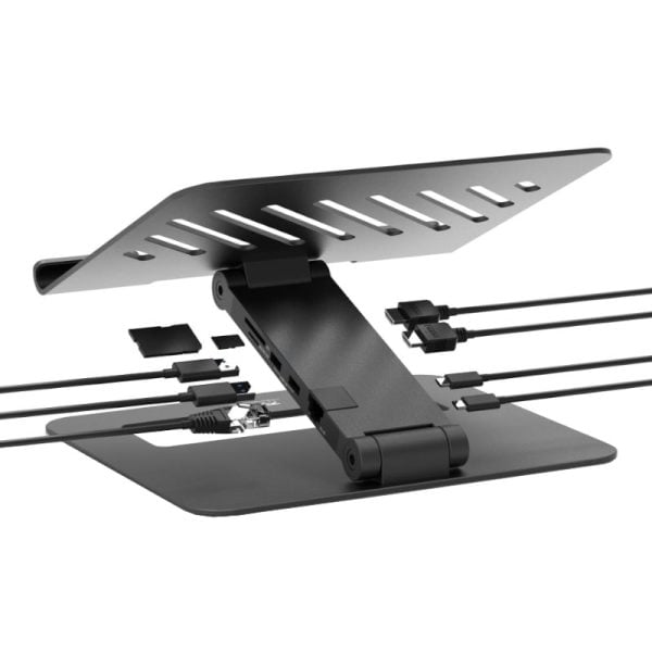 Port Connect Adjustable Stand + Dock Type-C to 1 x RJ45|2 x USB3.1 Gen1|2 x HDMI 4k@60Hz|1 x Type-C|PD85W|SD& Micro SD Reader
