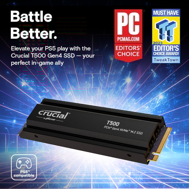 Crucial T500 1TB M.2 NVMe Gen4 with Heatsink NAND SSD – Syntech