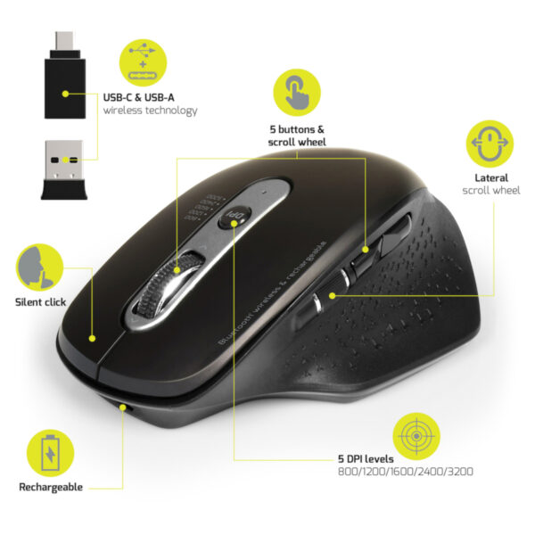Port Connect Bluetooth Wireless & Rechargeable Executive Mouse