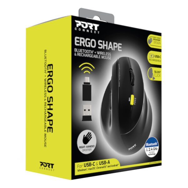 nagai TECHNICAL PITCH Bluetooth対応 Port Connect Ergo Shape Bluetooth Rechargeable Mouse - Syntech