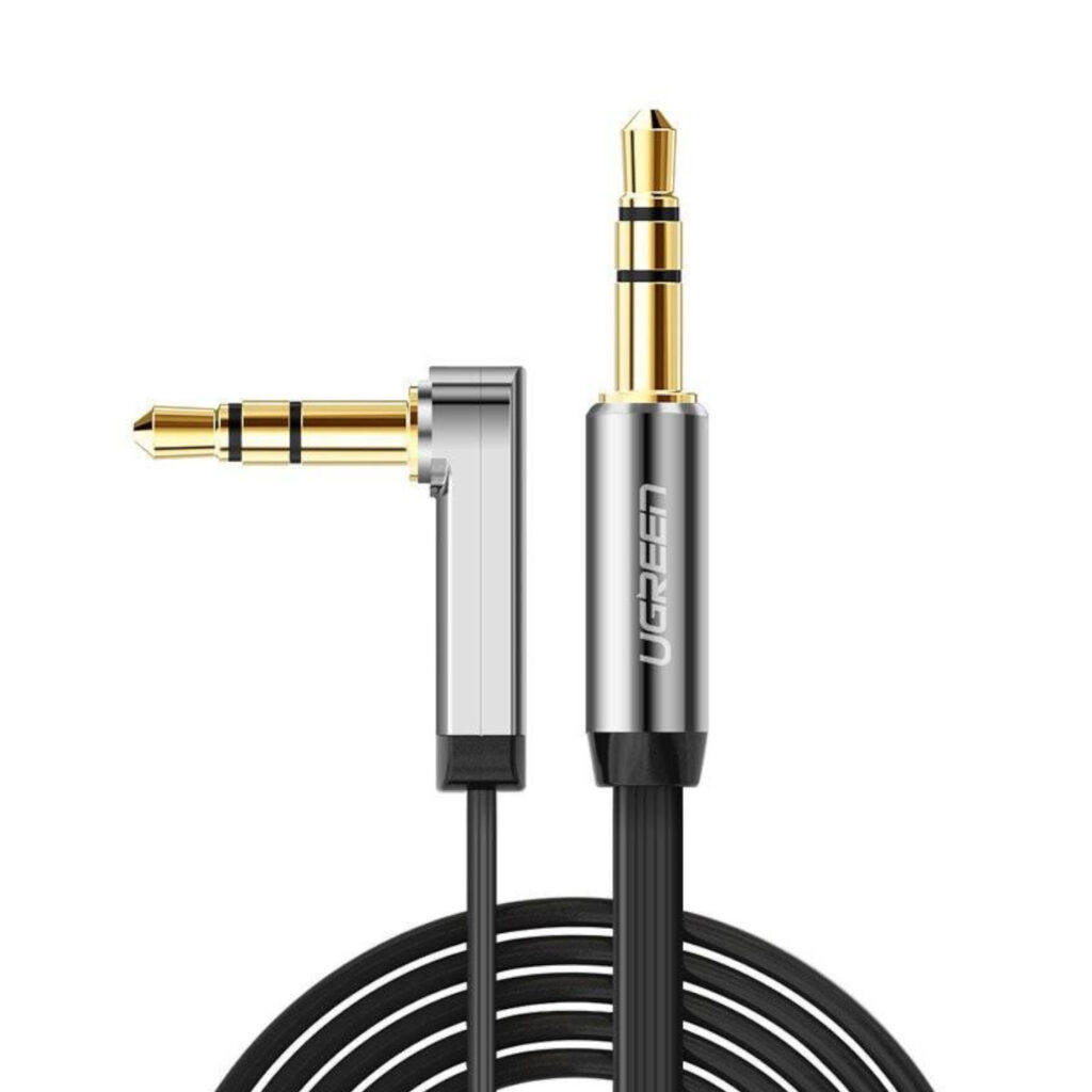 UGREEN AV119 Right-angled 3.5mm Flat Aux Cable 2m - Black/Silver - Image 3