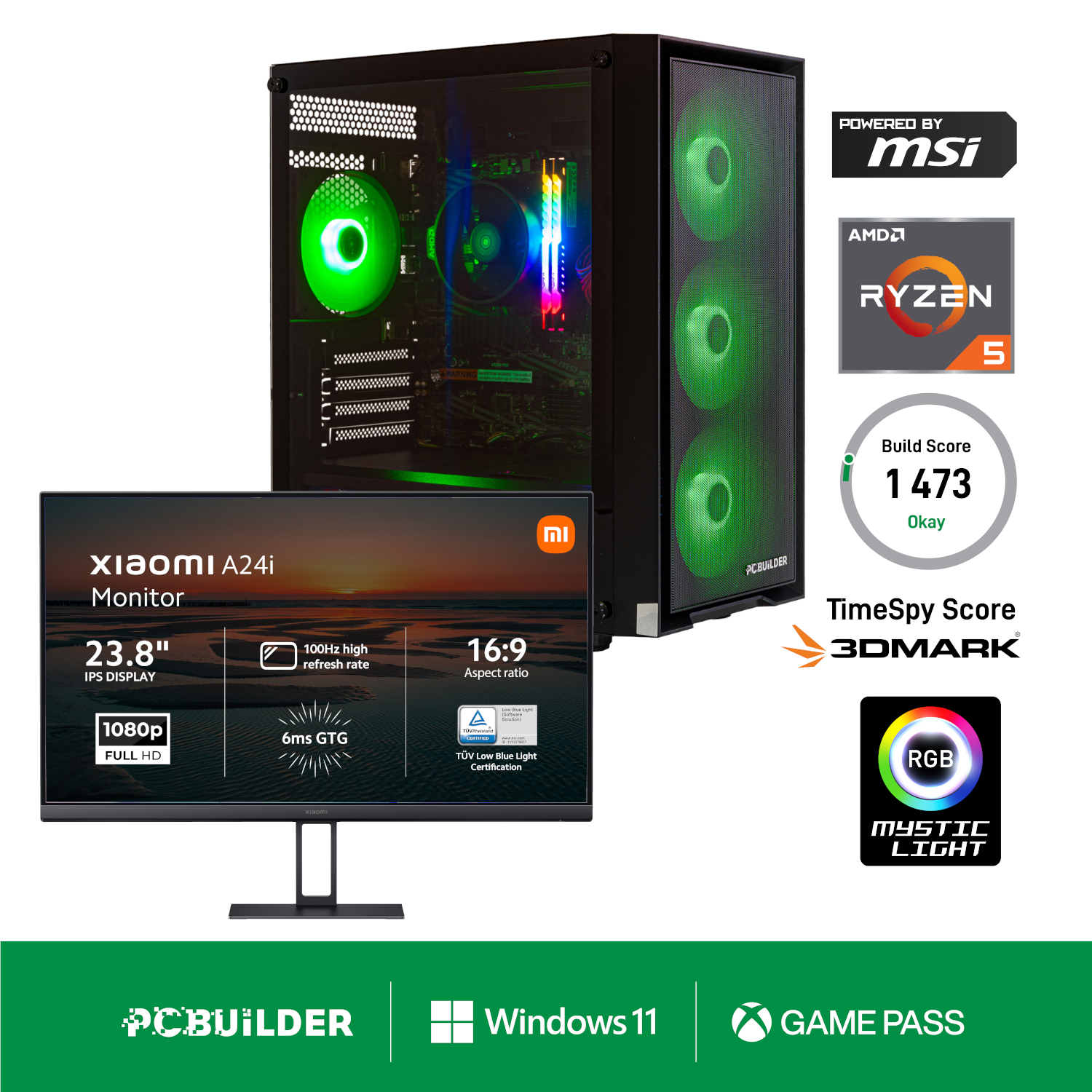 PCBuilder Ryzen 5 5600GT DEFENDER Windows 11 Gaming PC + Monitor Bundle