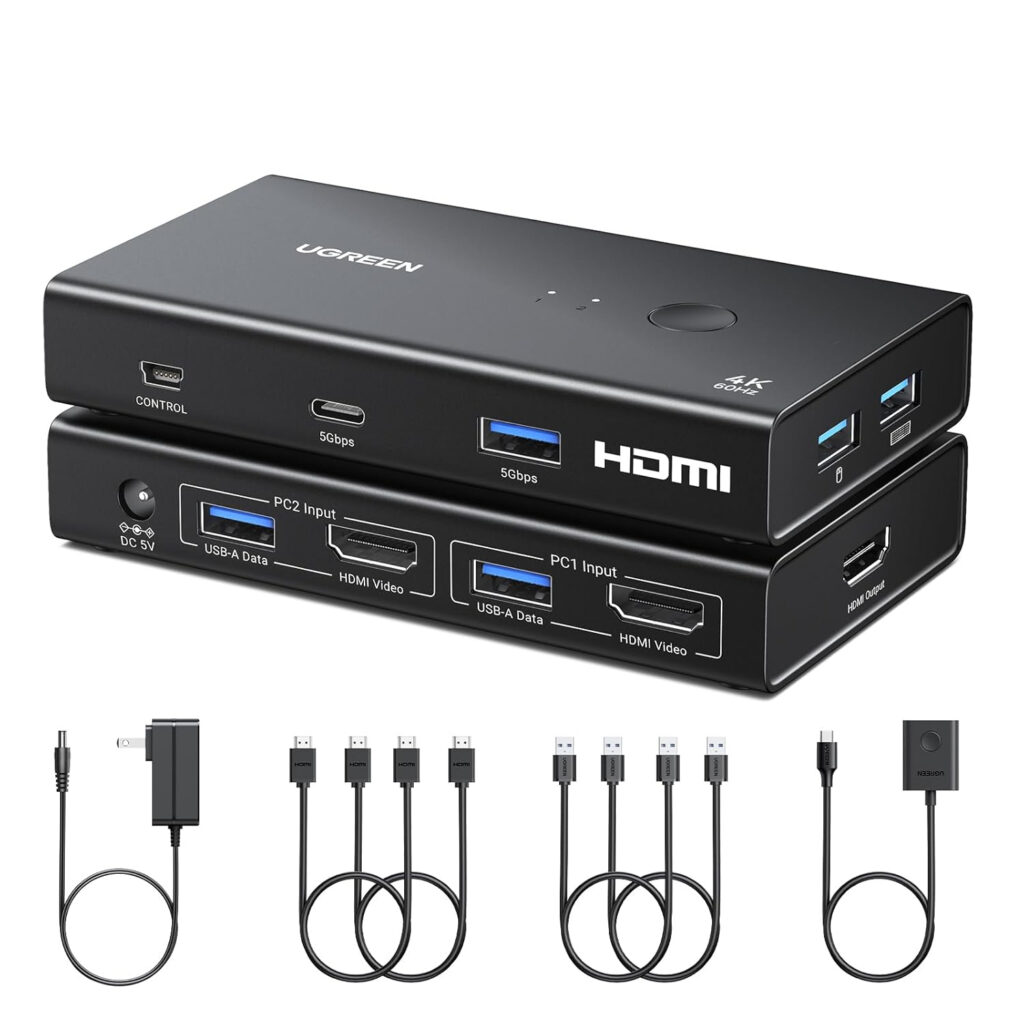 UGREEN 2-In-1 HDMI KVM Switch 4 USB Ports 4K@60Hz–Black - Image 1