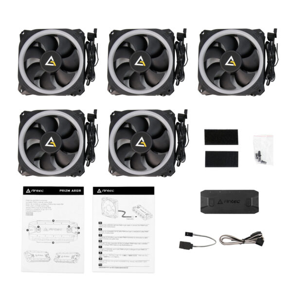 Antec Prizm 120 ARGB Case Fan 5 Pack + Controller - Black - Syntech