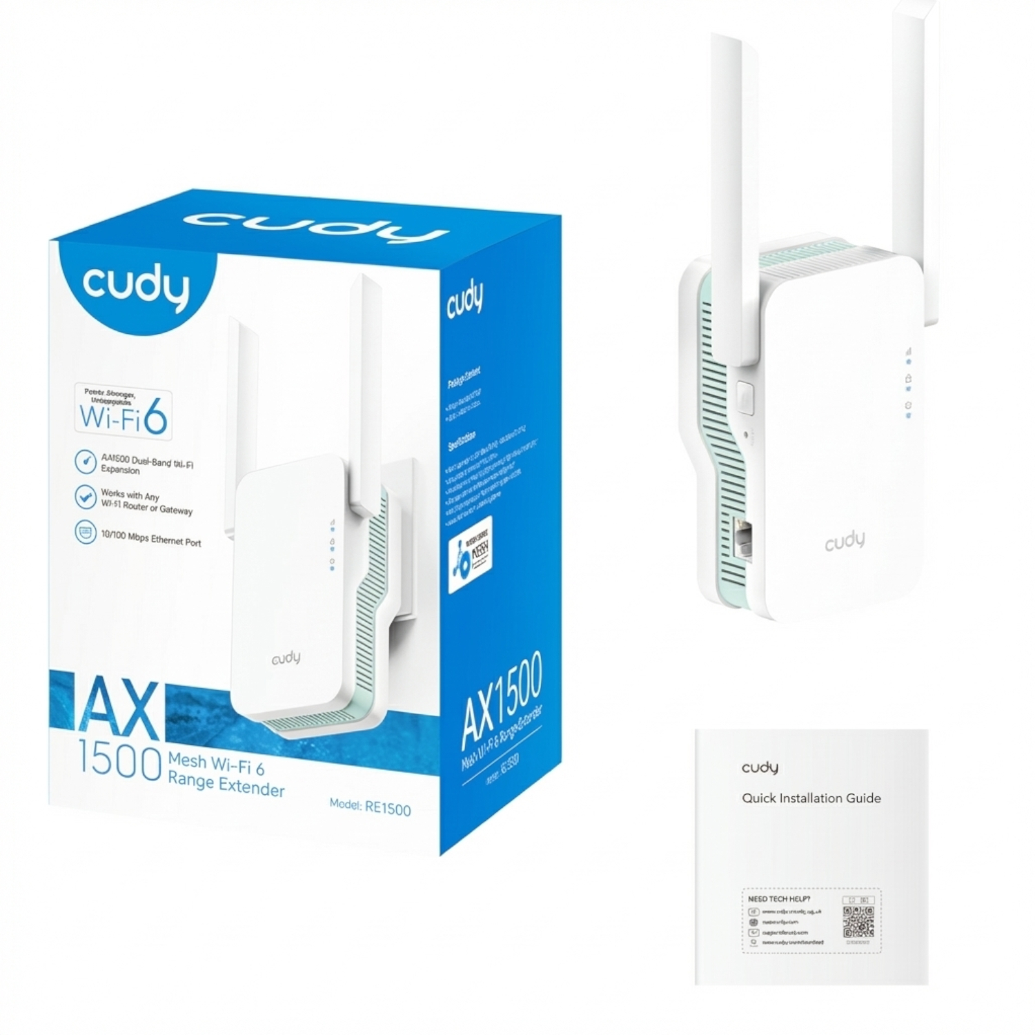 Cudy AX1500 Dual-Band Wi-Fi 6 Range Extender (Wall Plug)-White