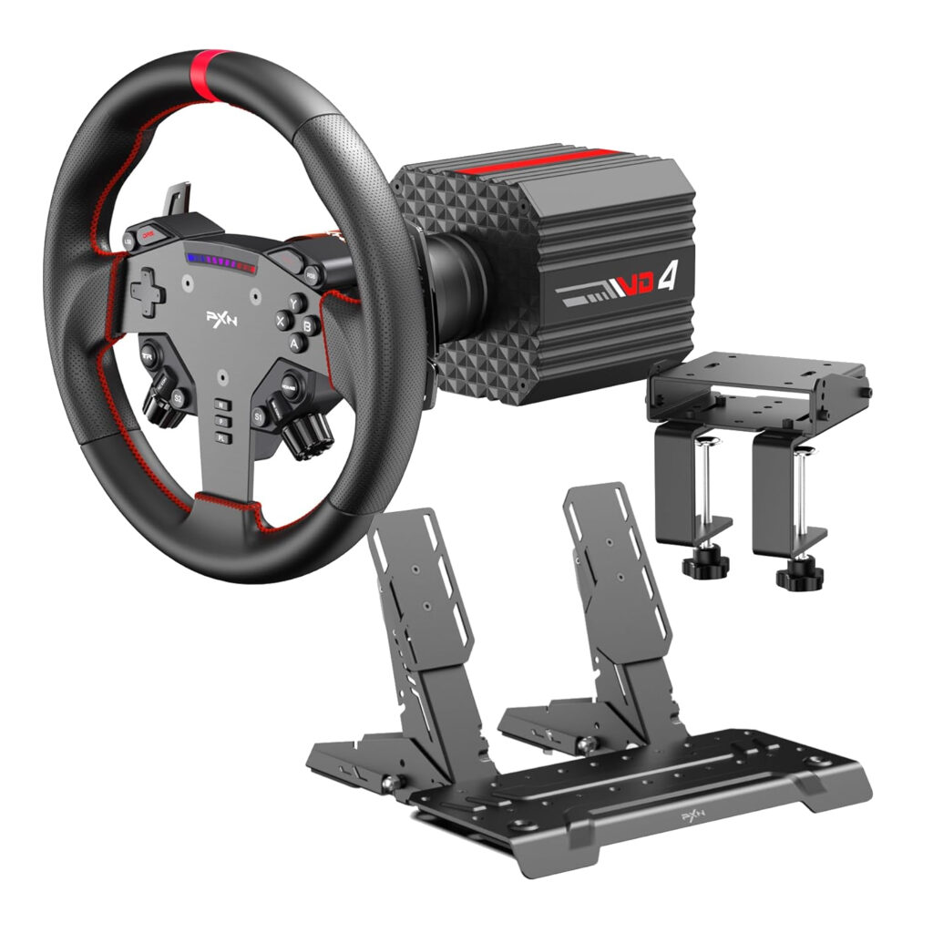 PXN VD4 Direct Drive Sim Racing Wheel – PD-HM Dual Pedal – Z8 Clamp Bundle - Image 6