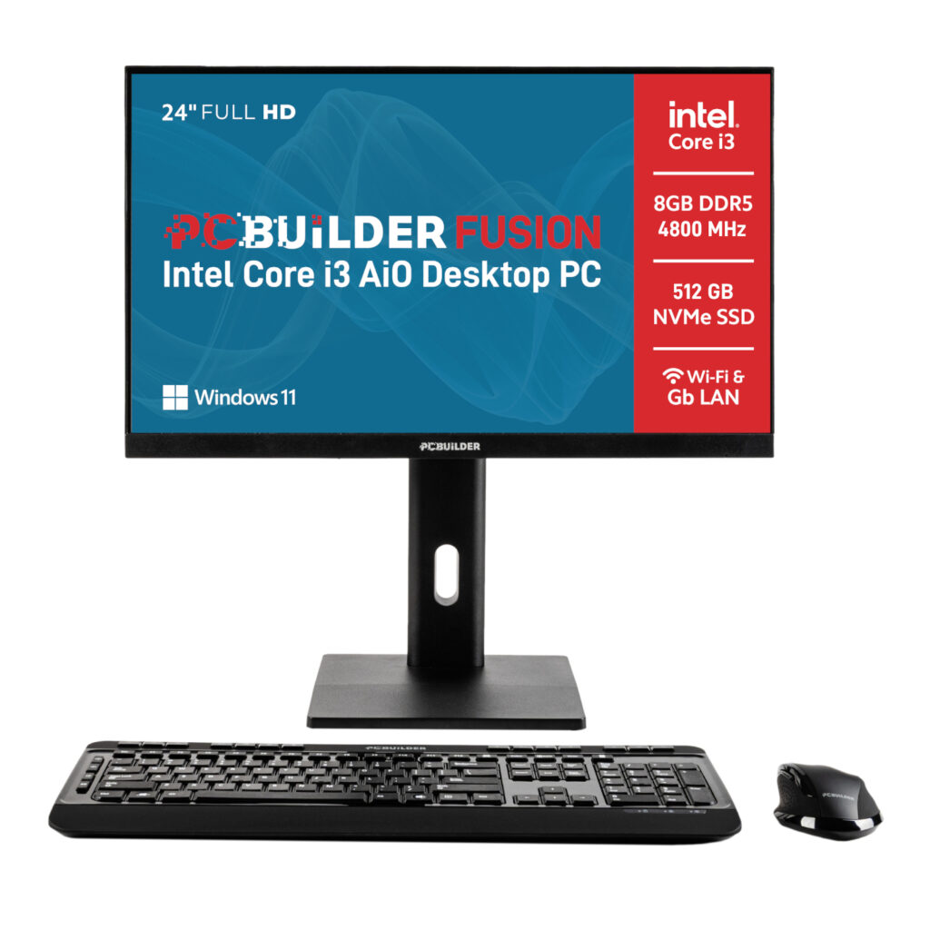 PCBuilder FUSION 24" Intel Core i3-12100 8GB DDR5 512GB Windows 11 AiO Desktop PC - Image 1