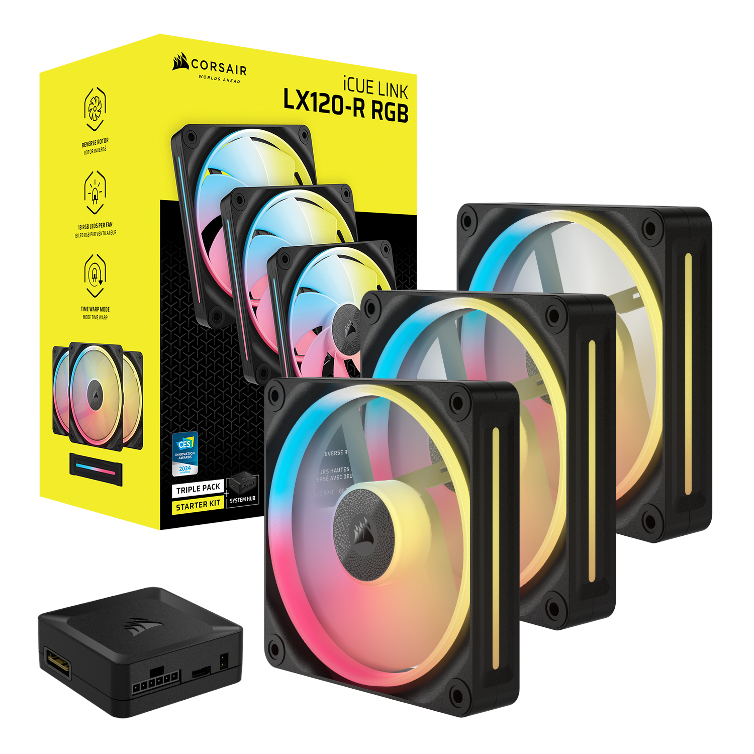 Corsair iCUE LINK LX120-R RGB 120mm PWM Reverse Fans Starter Kit 3-Pack 5