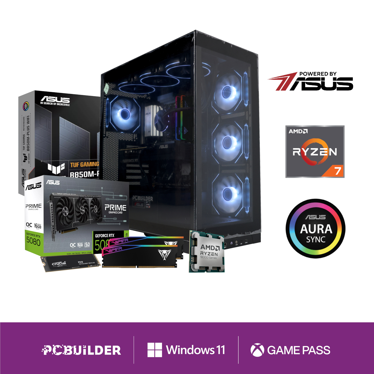 Pcbuilder Ryzen 7 9850X3D ODYSSEY Windows 11 Gaming PC