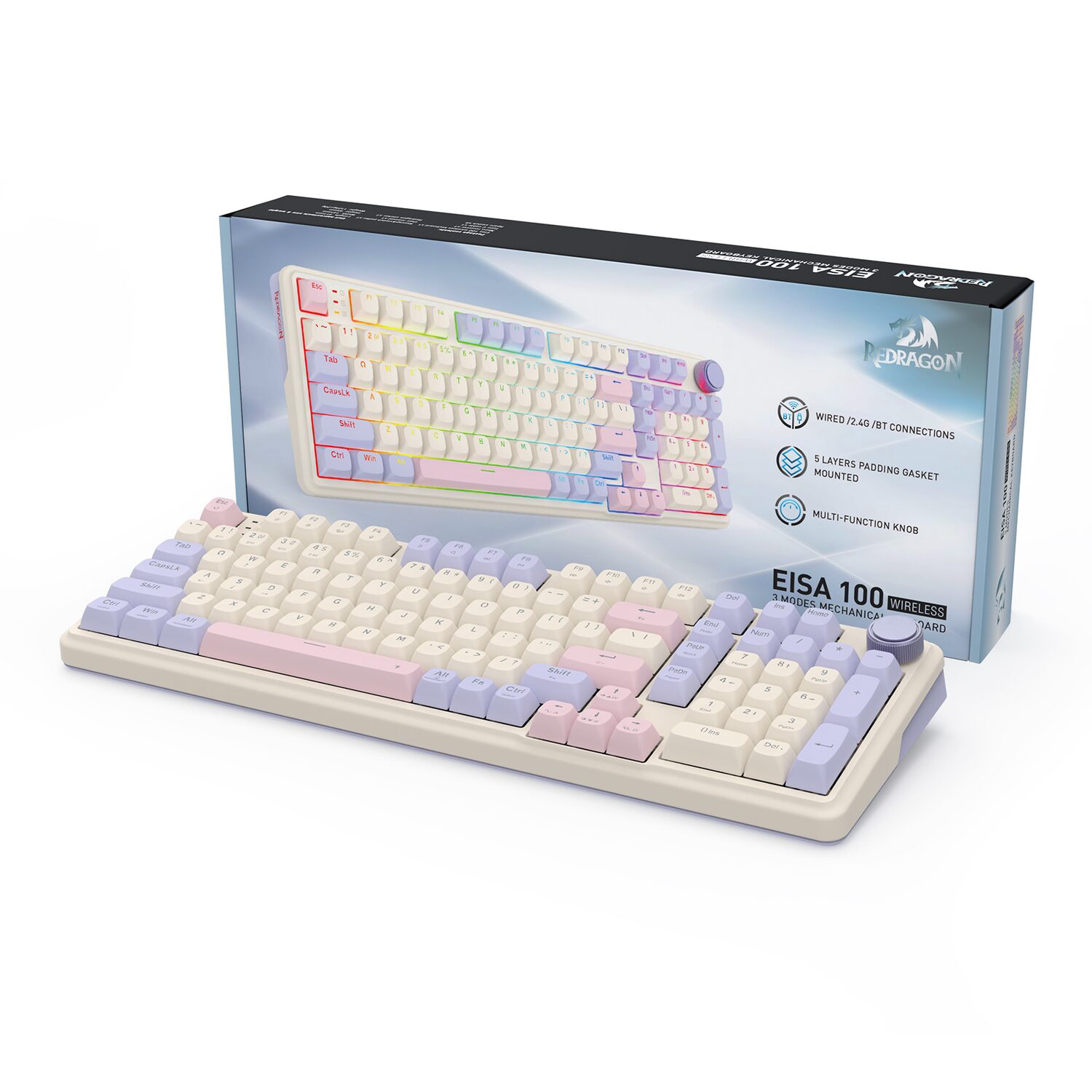 Redragon K768 EISA 100 RGB Wireless Gaming Keyboard - Lilac 8