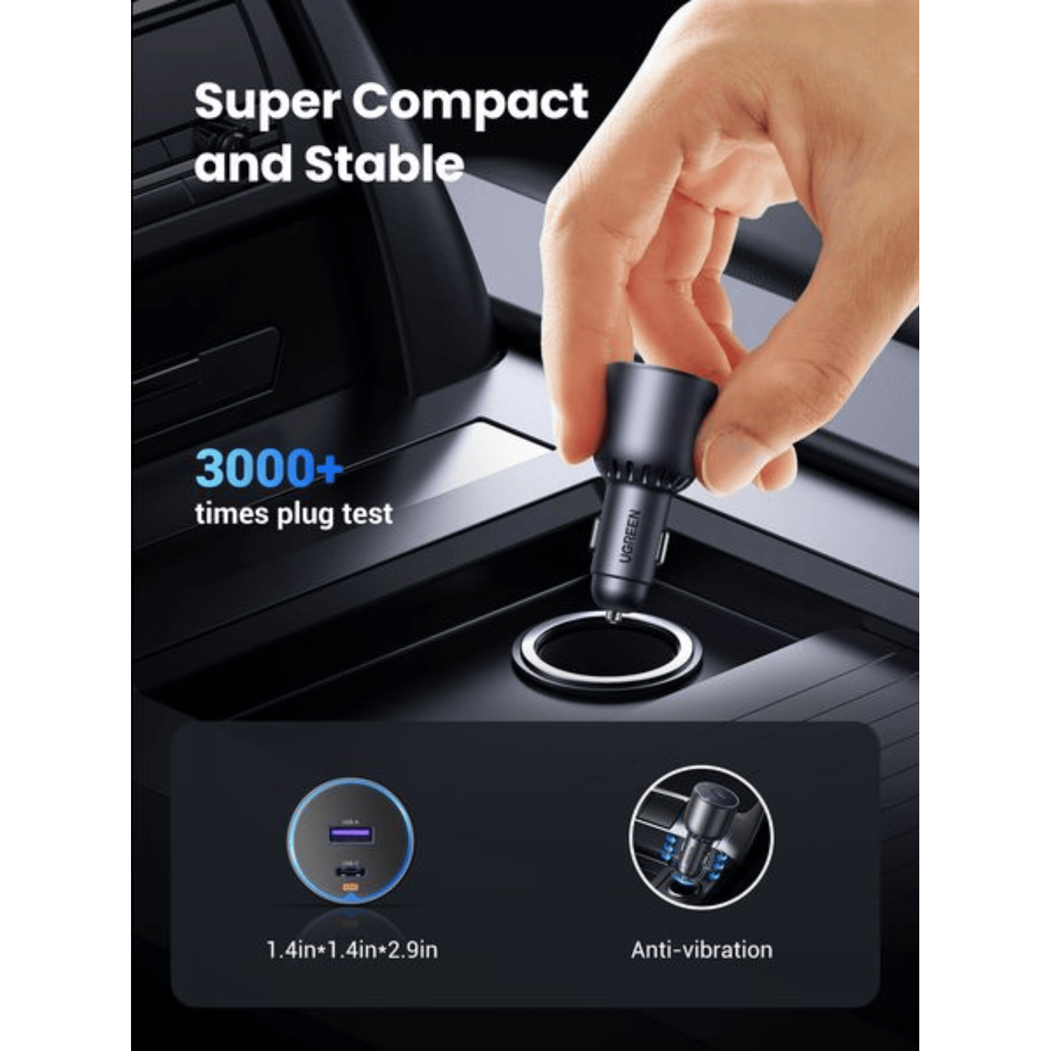 UGREEN 63W Type-C + USB A Fast Car Charger 5