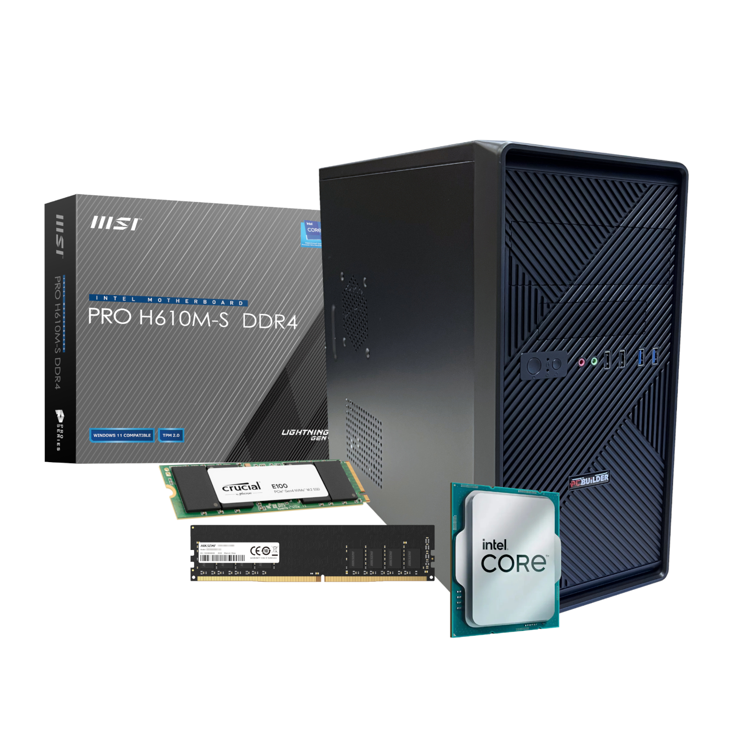 PCBUiLDER™ Intel Core i3-14100 HOME MASTER Windows 11 Desktop PC