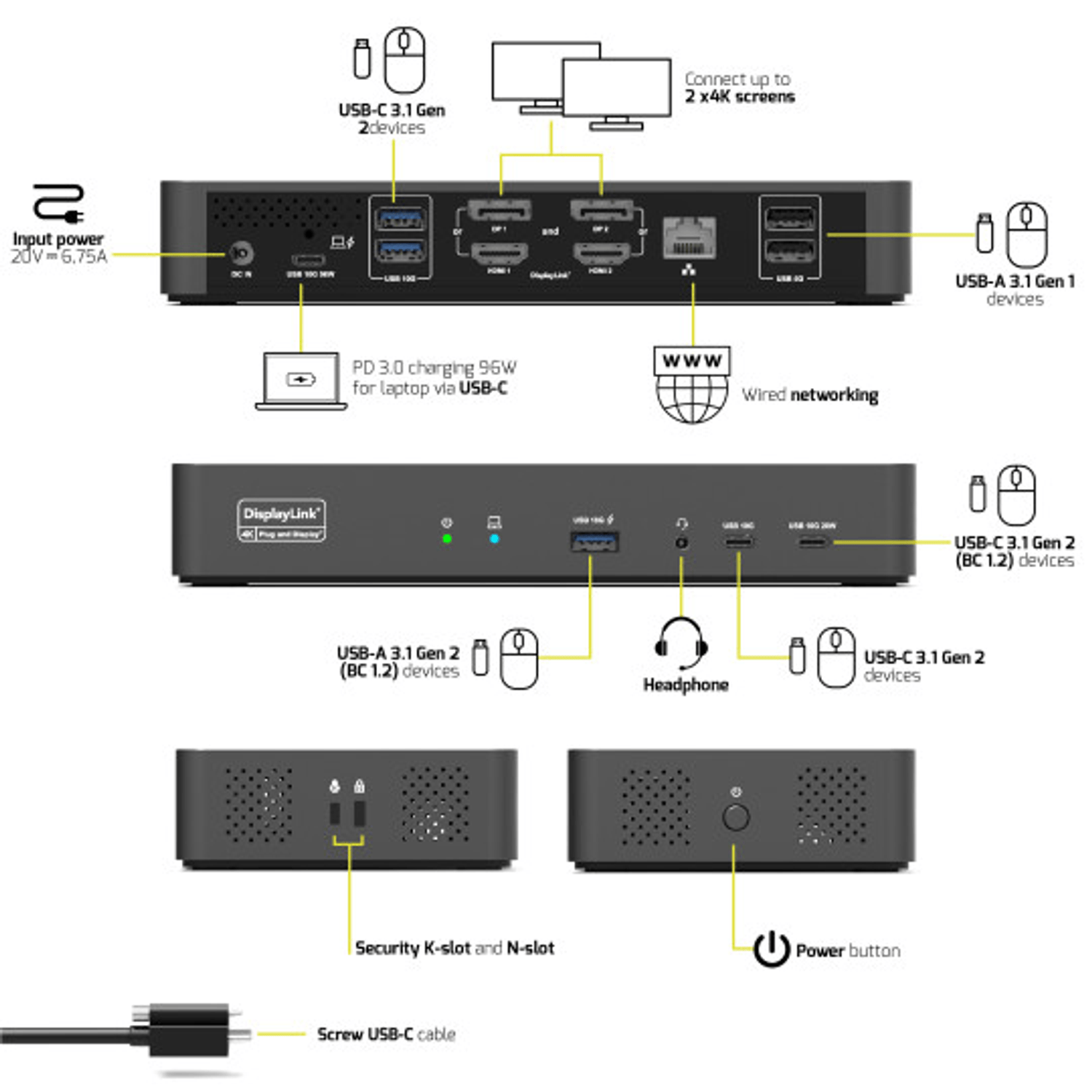 PORT2 x 4K USB-C desktop docking station 11 peripherals 96W 10