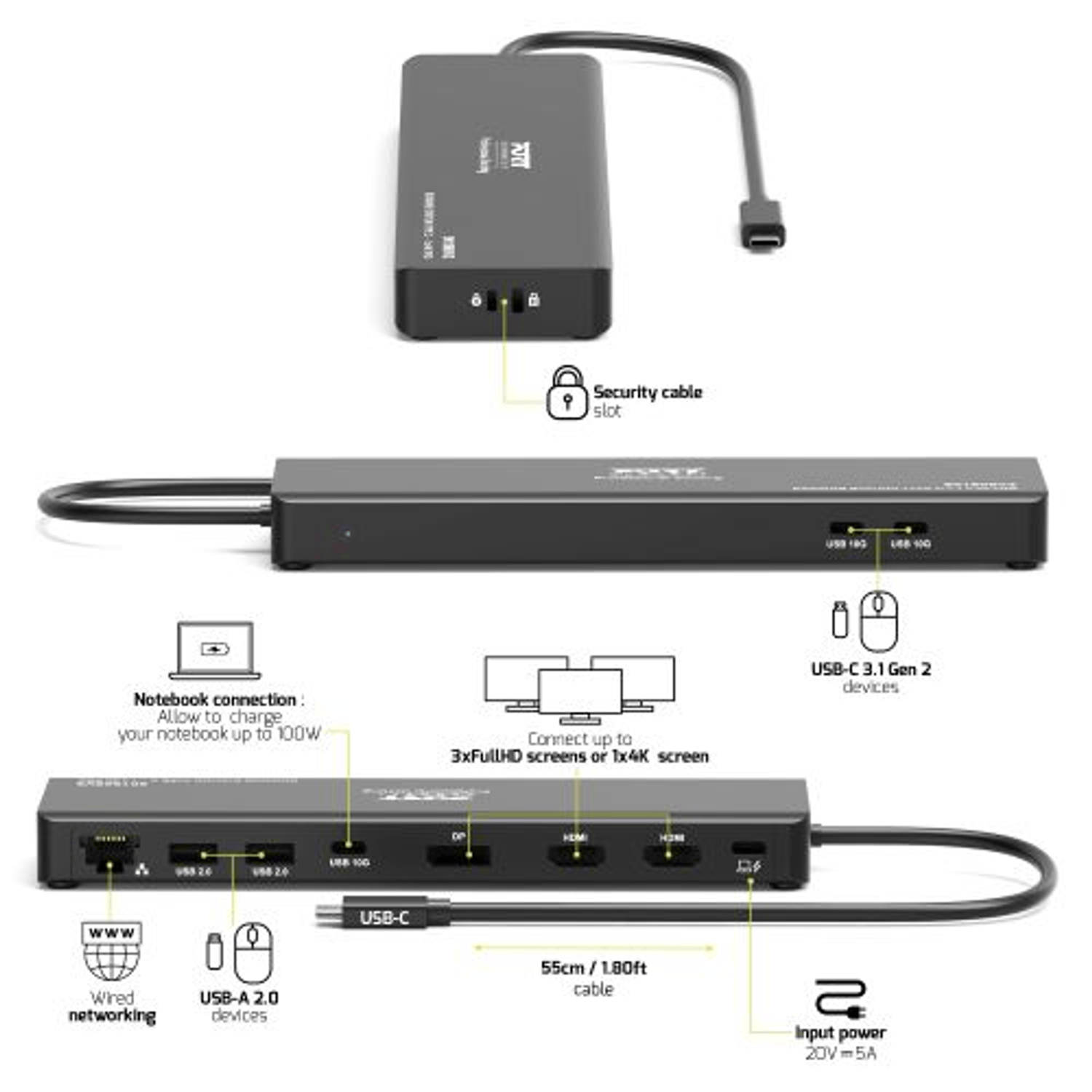 PORT Mobile docking station 1 X 4K USB-C 9 devices 100W 5