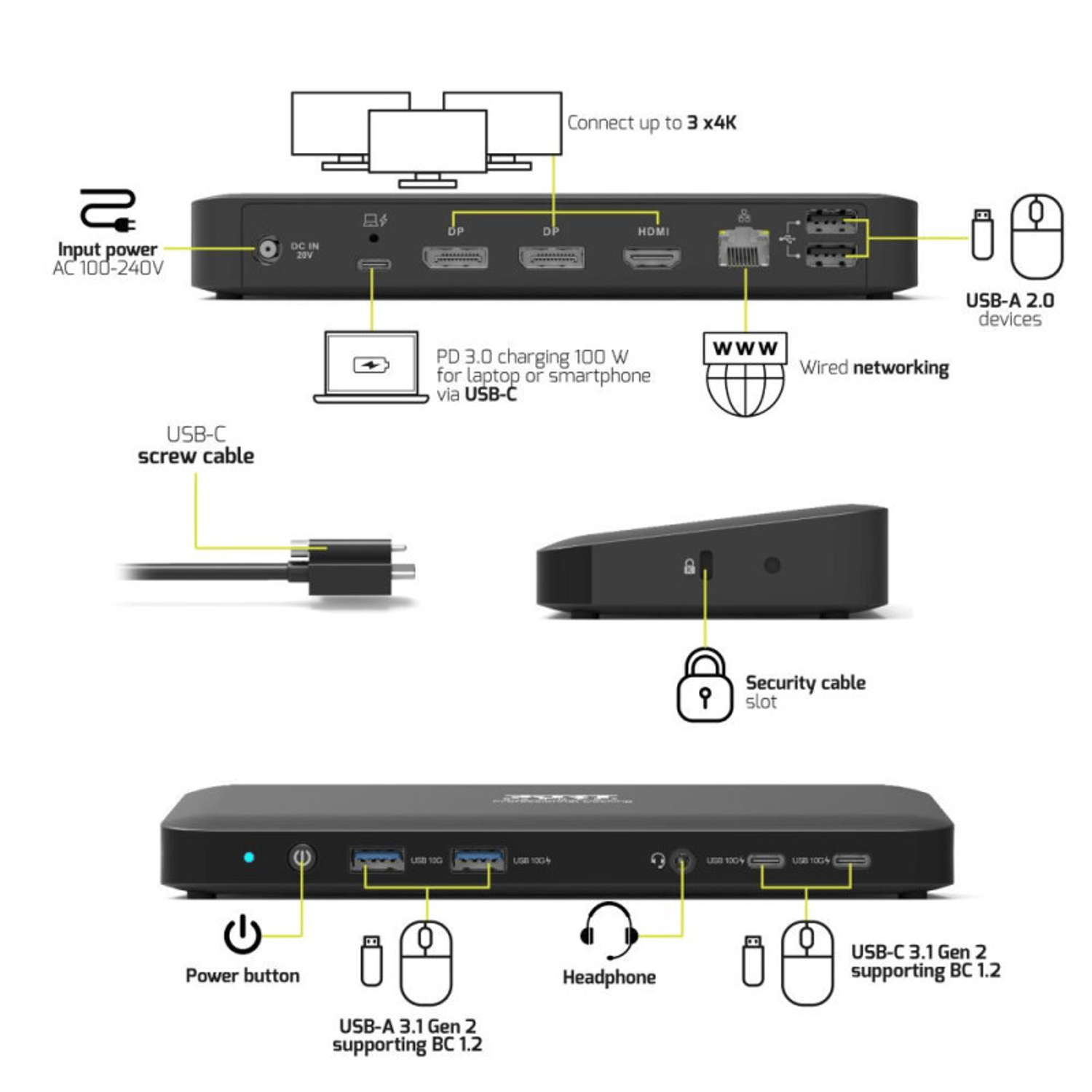 PORT Office docking station 3 X 4 USB-C 11 devices 100W 6
