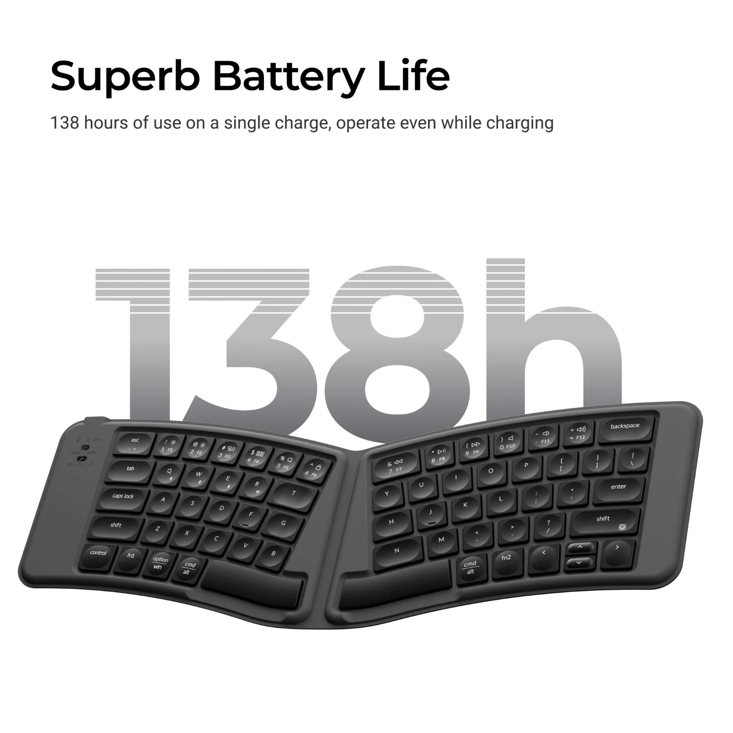 Keychron B11 Pro Ultra-Slim Wireless Foldable Keyboard Alice Layout - Space Gray 3