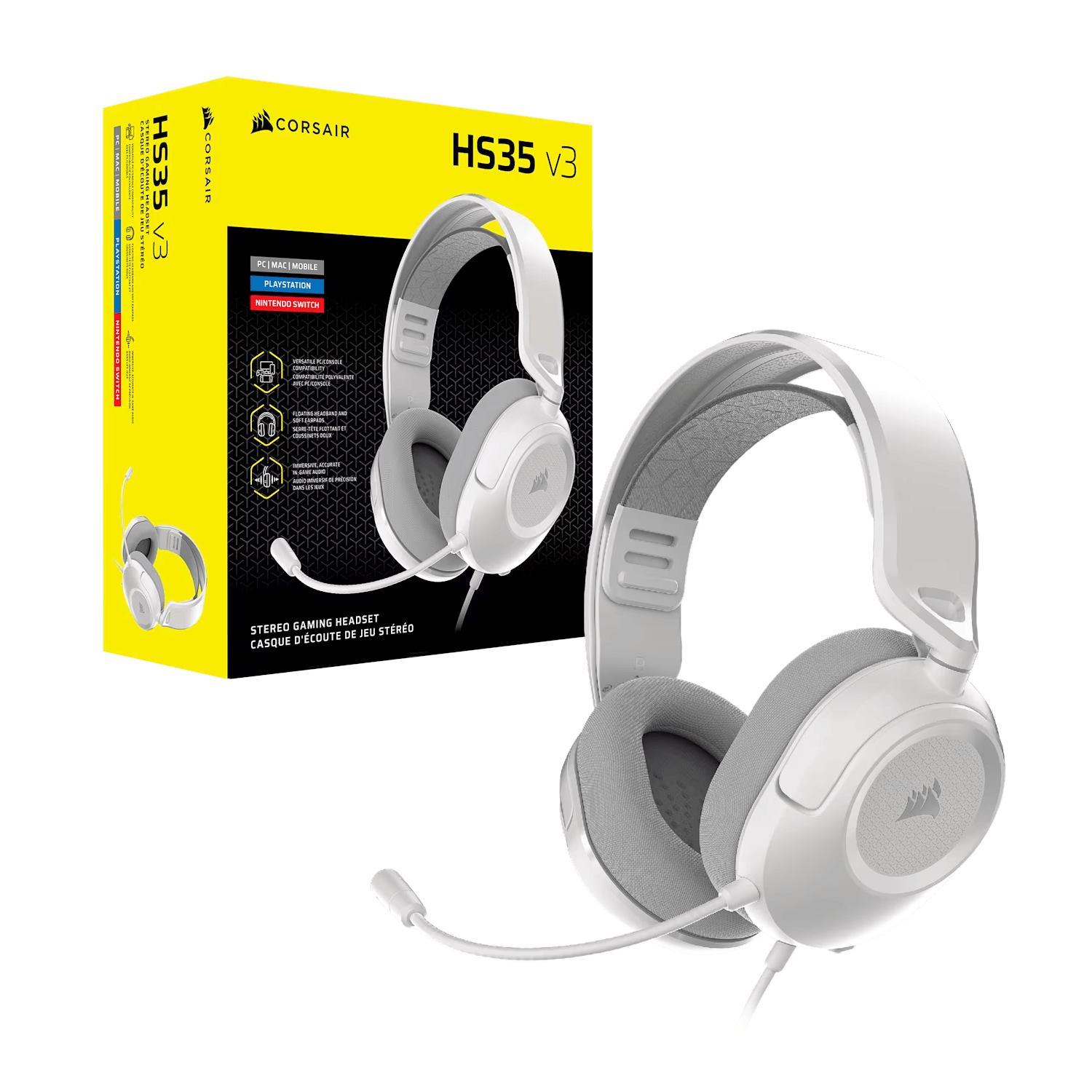 Corsair HS35 v3 Wired Gaming Headset - White 4