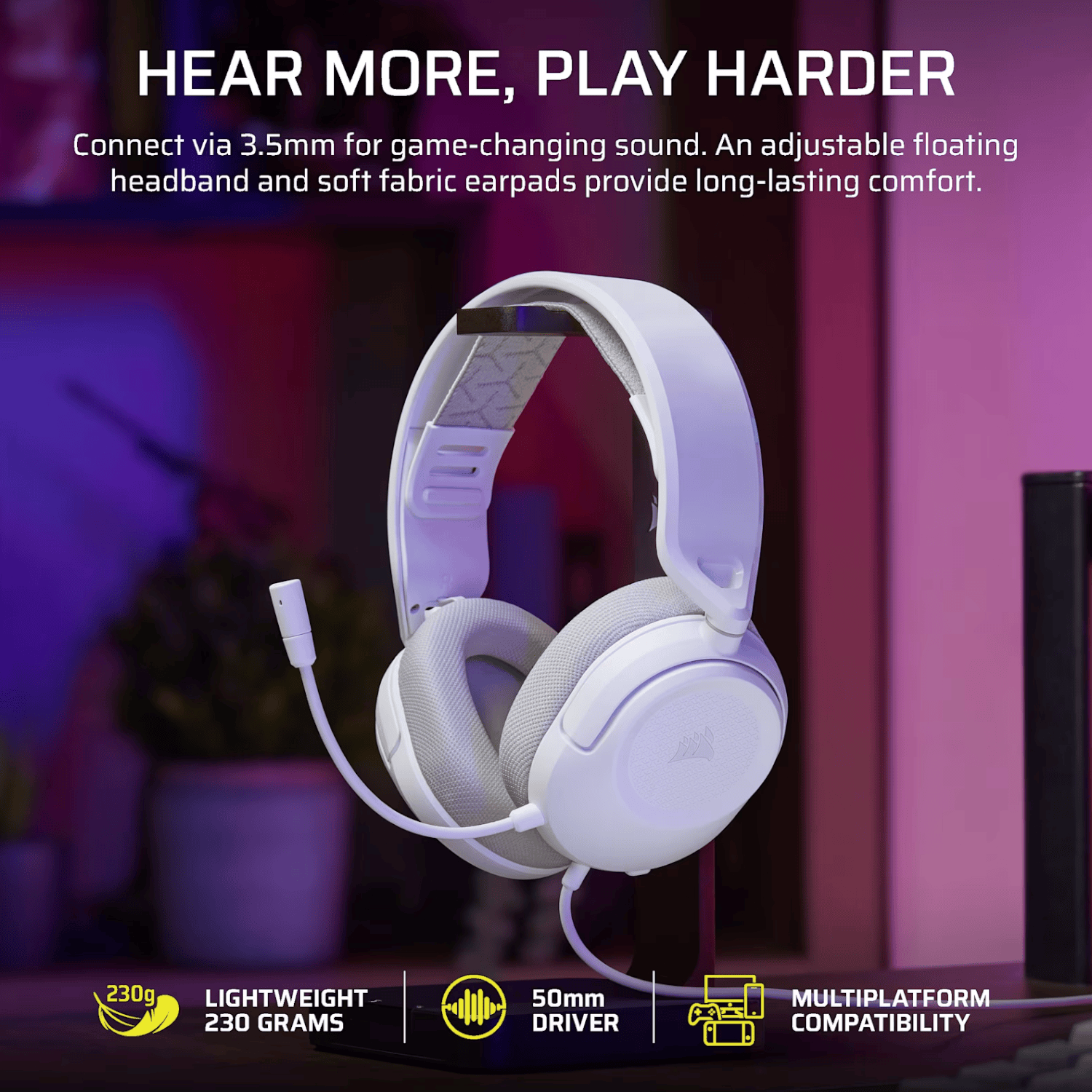 Corsair HS35 v3 Wired Gaming Headset - White 6