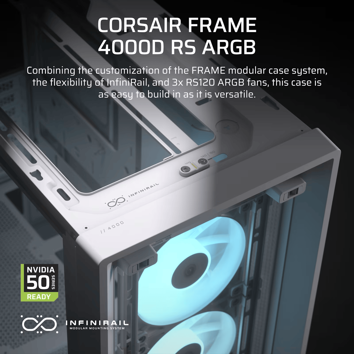 Corsair FRAME 4000D RS ARGB Modular Mid-Tower PC Case - White view 3
