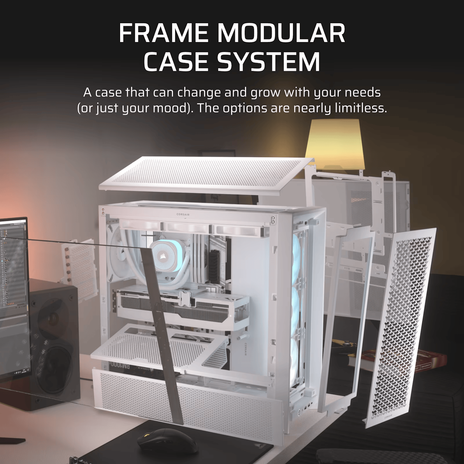 Corsair FRAME 4000D RS ARGB Modular Mid-Tower PC Case - White view 4