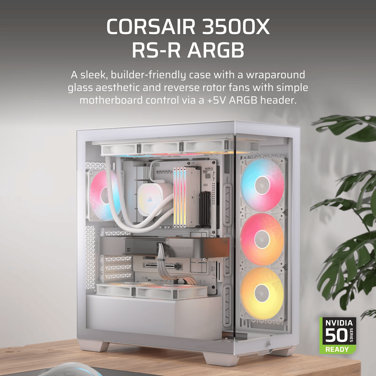 Corsair 3500X RS-R ARGB Mid-Tower PC Case – White view 2