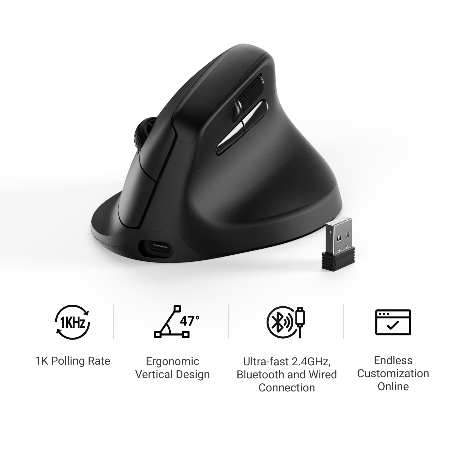 Keychron M5-A29 1K Wireless Mouse (BT/2.4GHz/Wired) - Black 6