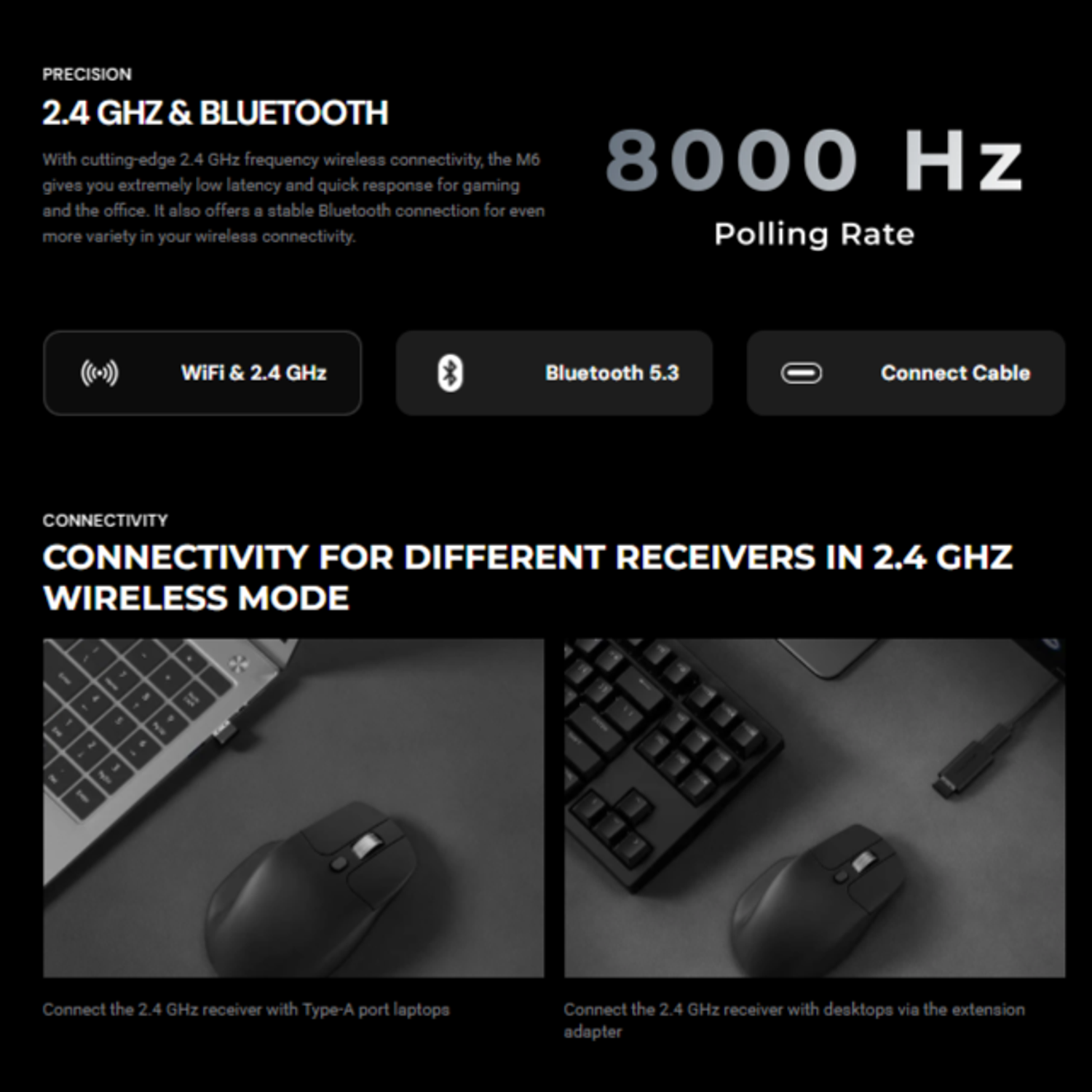 Keychron M6S-B72 1K Wireless Mouse (BT/2.4GHz/Wired) - Black 8