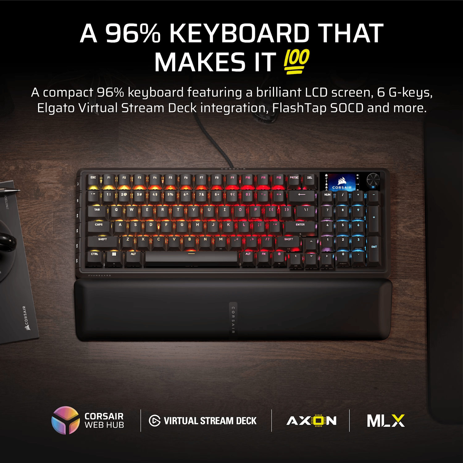 Corsair VANGUARD 96 Mechanical Gaming Keyboard, CORSAIR MLX Plasma - Black 2