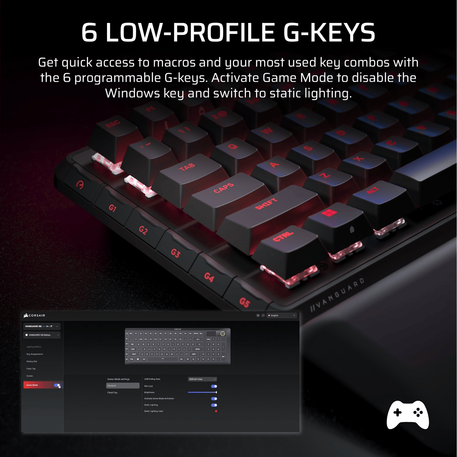 Corsair VANGUARD 96 Mechanical Gaming Keyboard, CORSAIR MLX Plasma - Black 5