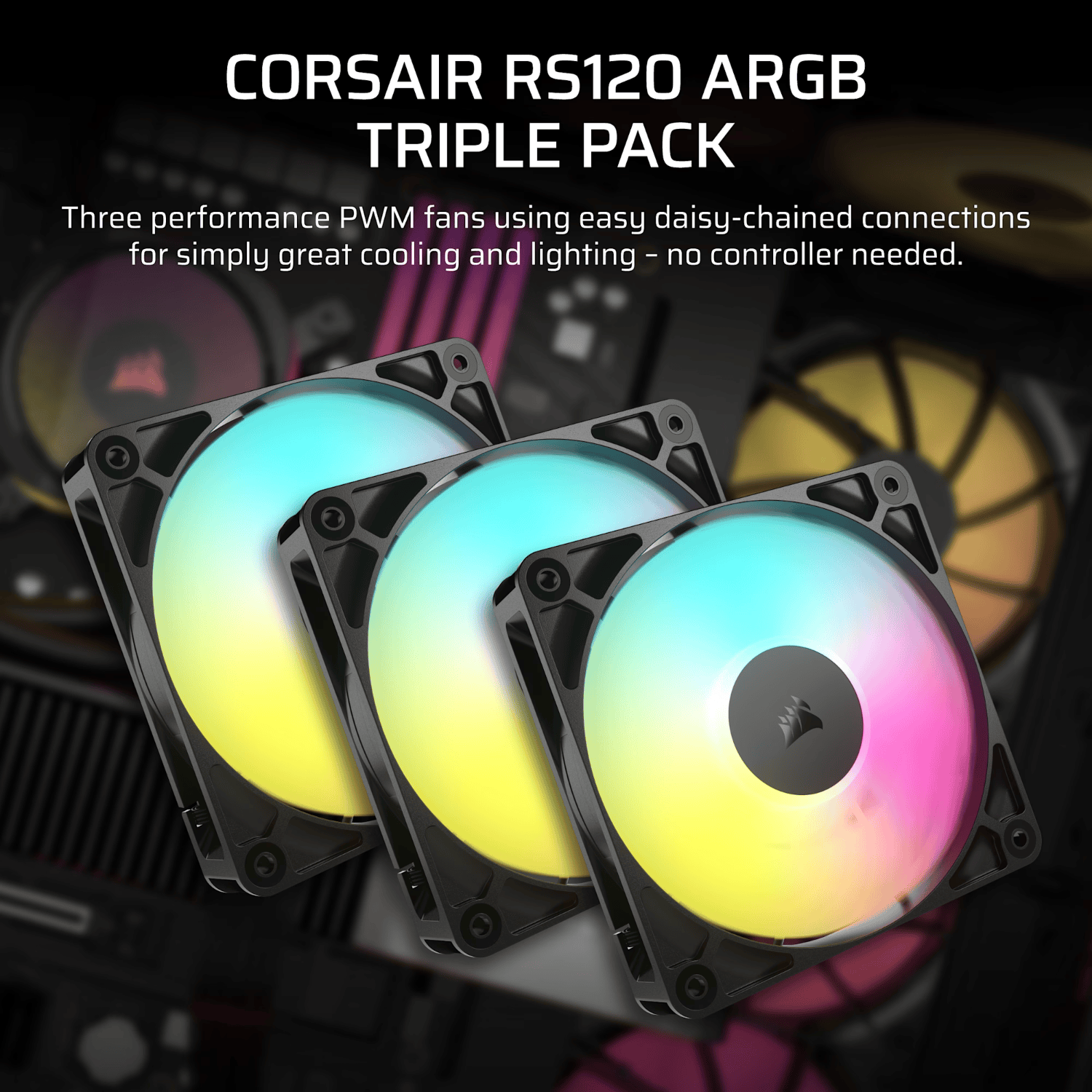Corsair RS120 ARGB 120mm PWM Fans Triple Pack - Black view 5