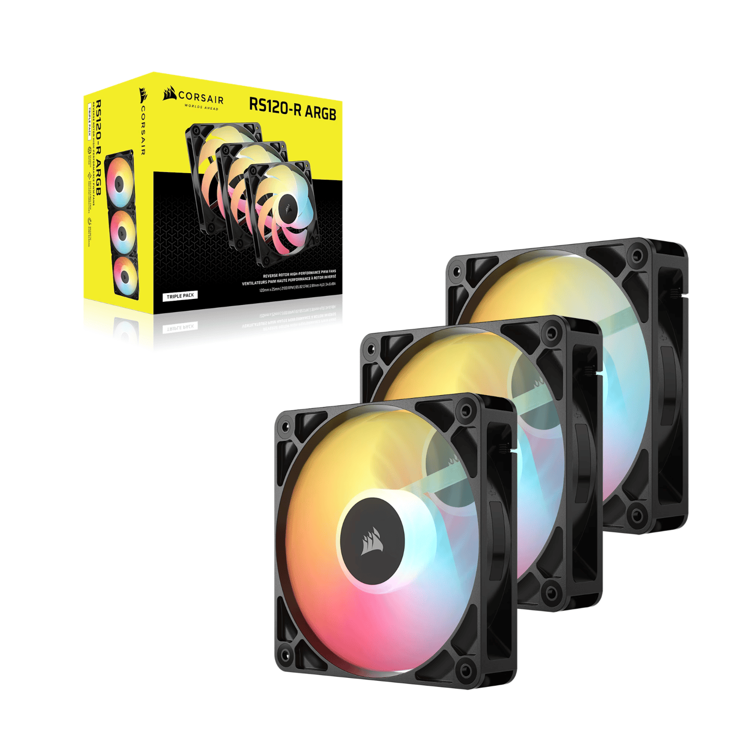Corsair RS120-R ARGB 120mm PWM Reverse Fans Triple Pack - Black 4